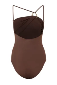 TRENDYOLMİLLA Brown Triangle Covered Shirred Regular Swimsuit - Image 5