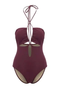 TRENDYOLMİLLA Plum Strapless Covered Cut Out Detailed Regular Swimsuit - Image 4