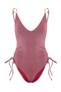 TRENDYOLMİLLA Burgundy Simli Deep V-neck Covered with accessories Regular Swimsuit - Image 5
