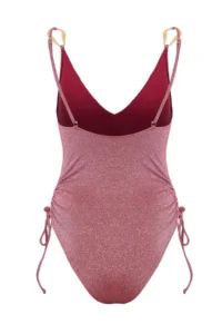 TRENDYOLMİLLA Burgundy Simli Deep V-neck Covered with accessories Regular Swimsuit - Image 6