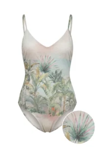 TRENDYOLMİLLA View Patterned Simli V-neck Covered Low-cut back Regular Swimsuit - Image 4