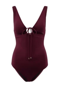 TRENDYOLMİLLA Burgundy V-neck Covered with accessories Regular Swimsuit - Image 5