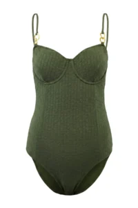 TRENDYOLMİLLA Khaki textured balconette Covered Accessory Detailed Regular Swimsuit - Image 4