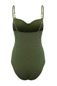 TRENDYOLMİLLA Khaki textured balconette Covered Accessory Detailed Regular Swimsuit - Image 5