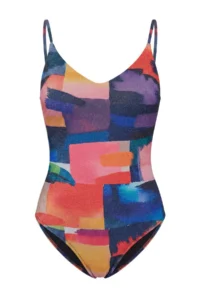 TRENDYOLMİLLA Abstract Patterned Simli V-neck Covered Regular Swimsuit - Image 6