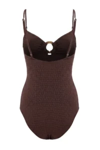 TRENDYOLMİLLA Brown textured Strapless Covered Accessory Detailed Regular Swimsuit - Image 6