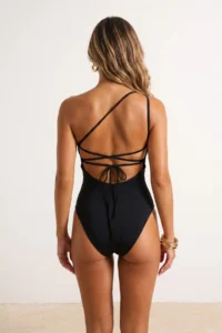 TRENDYOLMİLLA Black One Shoulder Covered Low-cut back Regular Swimsuit - Image 3
