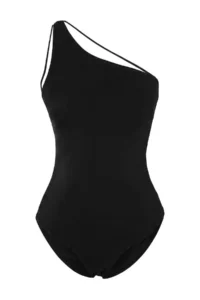 TRENDYOLMİLLA Black One Shoulder Covered Low-cut back Regular Swimsuit - Image 4
