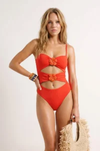 TRENDYOLMİLLA Red Strapless Covered Casting with accessories Regular Swimsuit - Image 2