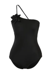 TRENDYOLMİLLA Black One Shoulder Covered Floral Appliqued Regular Swimsuit - Image 4