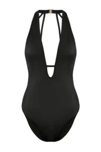 TRENDYOLMİLLA Black Deep V-neck Covered Low-cut back Regular Swimsuit - Image 7