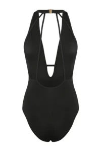 TRENDYOLMİLLA Black Deep V-neck Covered Low-cut back Regular Swimsuit - Image 8