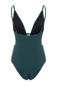 TRENDYOLMİLLA Petrol Deep V-neck Covered Drapeli with accessories Swimsuit - Image 5