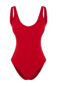 TRENDYOLMİLLA Red Deep V-neck Covered Regular Swimsuit - Image 4