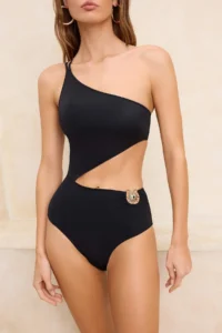 TRENDYOLMİLLA Black Casting with accessories One Shoulder Covered Regular Swimsuit - Image 3