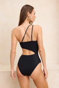 TRENDYOLMİLLA Black Casting with accessories One Shoulder Covered Regular Swimsuit - Image 4
