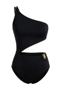 TRENDYOLMİLLA Black Casting with accessories One Shoulder Covered Regular Swimsuit - Image 5