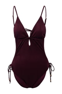 TRENDYOLMİLLA Plum textured Deep V-neck Covered Binding Detailed Regular Mayokini - Image 5