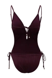 TRENDYOLMİLLA Plum textured Deep V-neck Covered Binding Detailed Regular Mayokini - Image 6