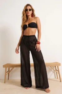 TRENDYOLMİLLA Brown Weaving Maxi Regular Waist Beach Pants