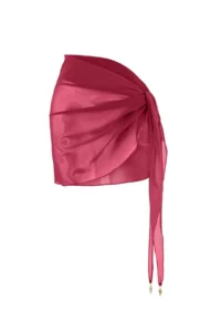 TRENDYOLMİLLA Burgundy Knitting Mesh Mini Accessory Detailed Beach Pareo - Image 5