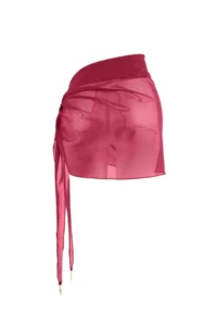 TRENDYOLMİLLA Burgundy Knitting Mesh Mini Accessory Detailed Beach Pareo - Image 6