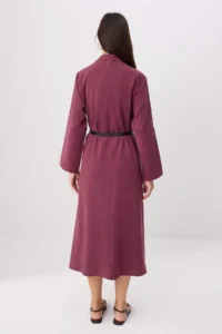 Trendyol Modest Burgundy Shirt Collar Belt Detailed Weaving Hijab Dress - Image 5
