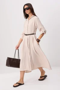 Trendyol Modest Stone Shirt Collar Belt Detailed Weaving Hijab Dress