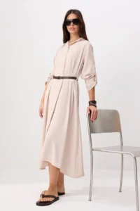 Trendyol Modest Stone Shirt Collar Belt Detailed Weaving Hijab Dress - Image 2