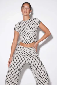 Drop by TrendyolMilla WHITE Polka Dot Lycra Knitting Bottom Top Set - Image 3