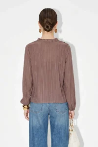 Drop by TrendyolMilla Light Brown Front Frilly V-neck Shirt Blouse - Image 3