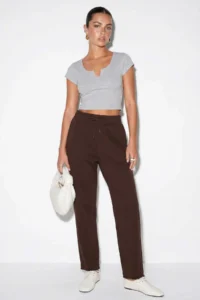 Drop by TrendyolMilla Brown Elastic Waist Thin with pocket Gabardine Pants - Image 2
