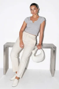 Drop by TrendyolMilla WHITE Elastic Waist Thin with pocket Gabardine Pants