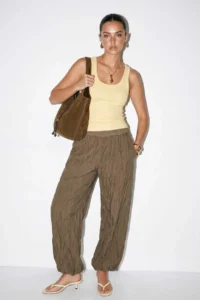 Drop by TrendyolMilla Khaki Comfortable Pattern Leg Elastic Lined Pants - Image 2