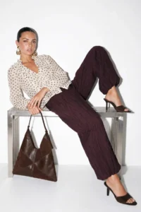 Drop by TrendyolMilla Plum Comfortable Pattern Leg Elastic Lined Pants