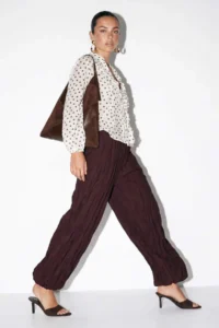 Drop by TrendyolMilla Plum Comfortable Pattern Leg Elastic Lined Pants - Image 2