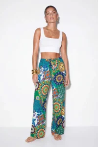 Drop by TrendyolMilla Green-Multicolored Rahat Pattern Patterned Pants - Image 2