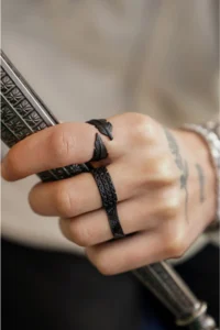 The Collection Unisex Black Kaplama Adjustable 3 Sets Ring Set - Image 2