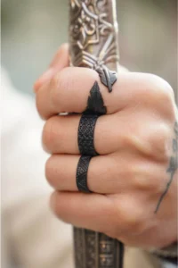 The Collection Unisex Black Kaplama Adjustable 3 Sets Ring Set - Image 3