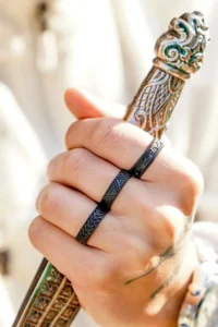 The Collection Unisex Black Kaplama Adjustable 3 Sets Ring Set - Image 2
