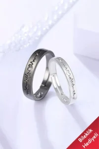 The Collection Heartbeat Couple Ring Wedding Ring Set of 2 Silver Plated Adjustable Rings
