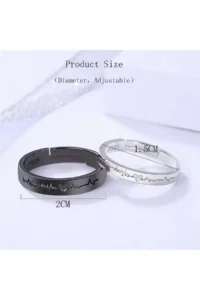 The Collection Heartbeat Couple Ring Wedding Ring Set of 2 Silver Plated Adjustable Rings - Image 3