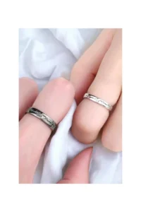The Collection Heartbeat Couple Ring Wedding Ring Set of 2 Silver Plated Adjustable Rings - Image 4