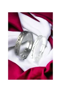 The Collection Heartbeat Couple Ring Wedding Ring Set of 2 Silver Plated Adjustable Rings - Image 5