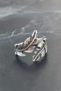 The Collection Leaf Feather Model Adjustable Men-Women Ring - Image 3