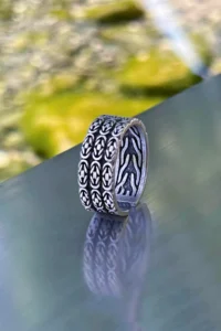 The Collection Herringbone Model Adjustable Silver Plated Ring - Image 3