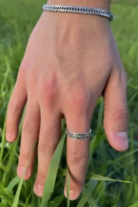 The Collection Pulse Rhythm Wedding Ring Model Adjustable Silver Plated Ring - Image 3