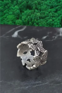 The Collection Minimal Butterfly Adjustable Tumbled Silver Plated Ring - Image 2