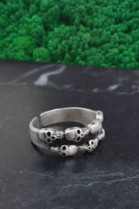 The Collection Minimal Skull Ring Adjustable Antiqued Silver Plated