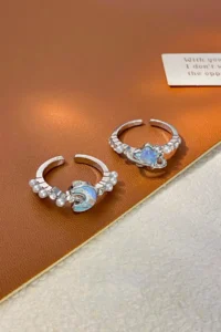 The Collection Set of 2 Blue Opal Moon and Star Figure Adjustable Women's Rings (2 RINGS) - Image 2